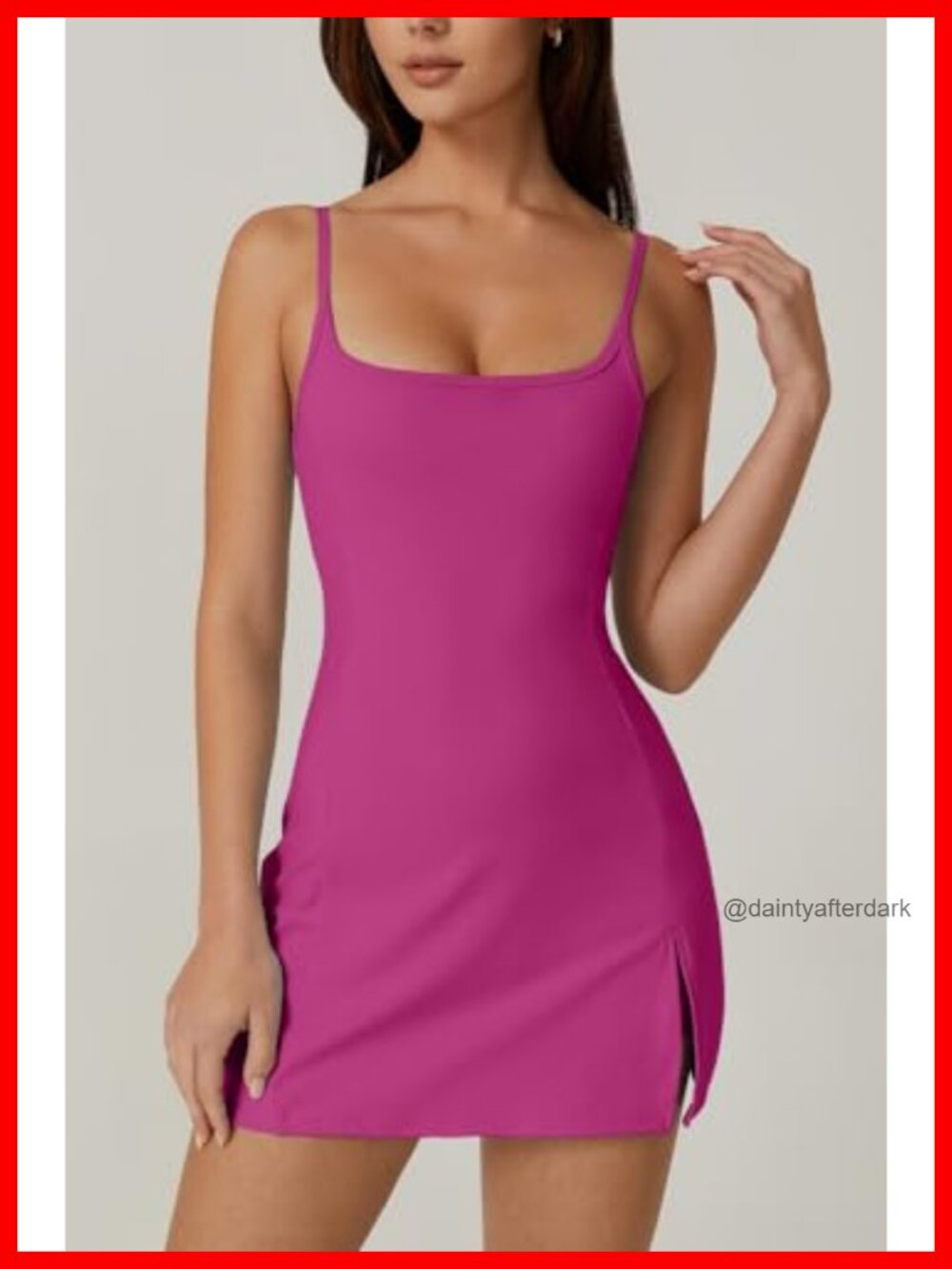 Women's Spaghetti Strap Tennis Dress with Built-in Shorts, Side Slit Athletic - Picture 4 of 5